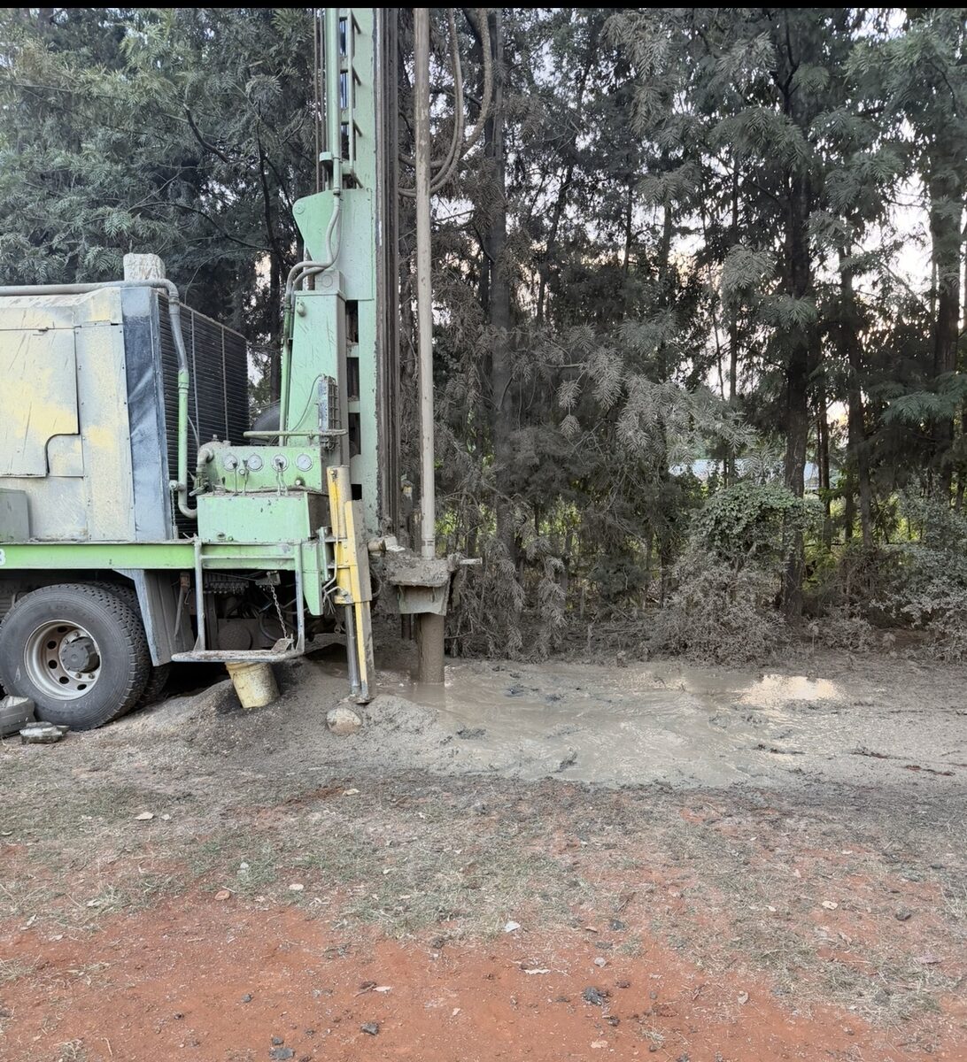 Borehole drilling rig on site at Mutwot Comprehensive School, Simat, Eldoret